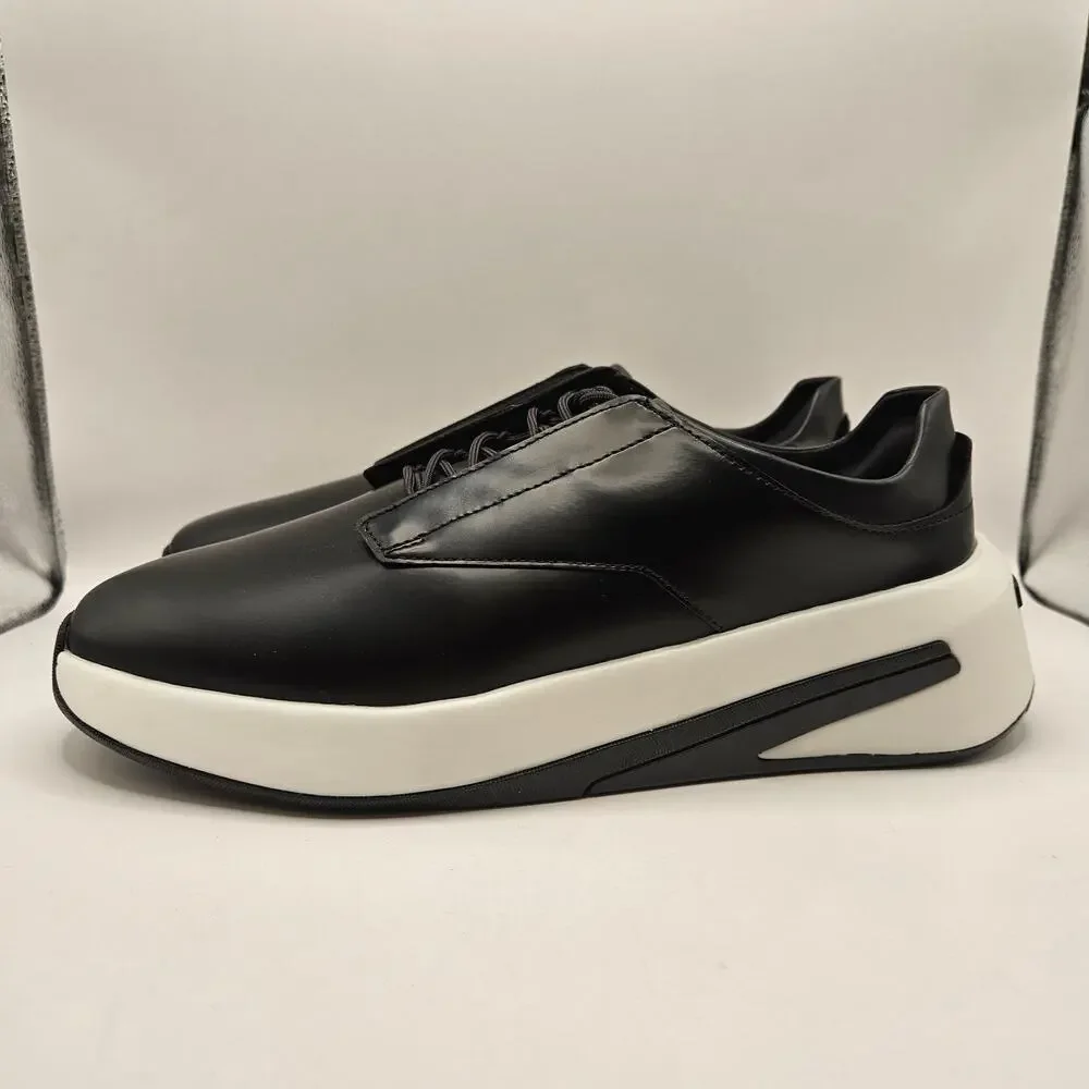 WOLF & SHEPHERD MEN'S 10.5 SUPERCROSSOVER BLACK LEATHER LOW TOP SNEAKER NWOB